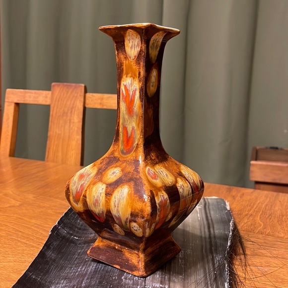 Vintage Mid Century Psychedelic Drip Pottery Vase Vintage MCM Square Bud Vase - Picture 2 of 11